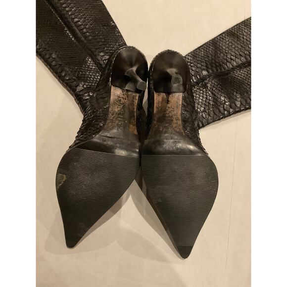 Gianmarco Lorenzi - Black Python Leather Knee High Stiletto Boots - 6.5/37 - Picture 4 of 9